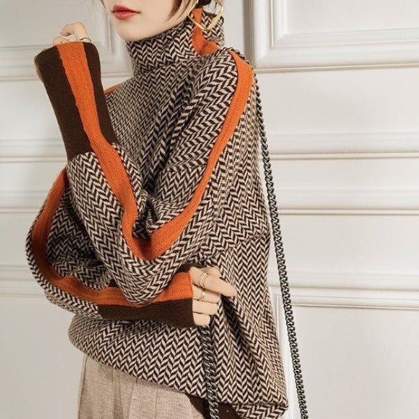 Jansen | Trui met opstaande kraag en opvallende contrasterende strepen